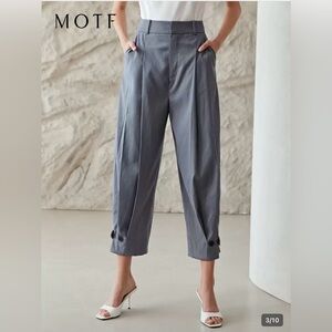 MOTF Annie Hall Preppy Blue-Gray Menswear Pleated Dress Pants S Button Cuffs